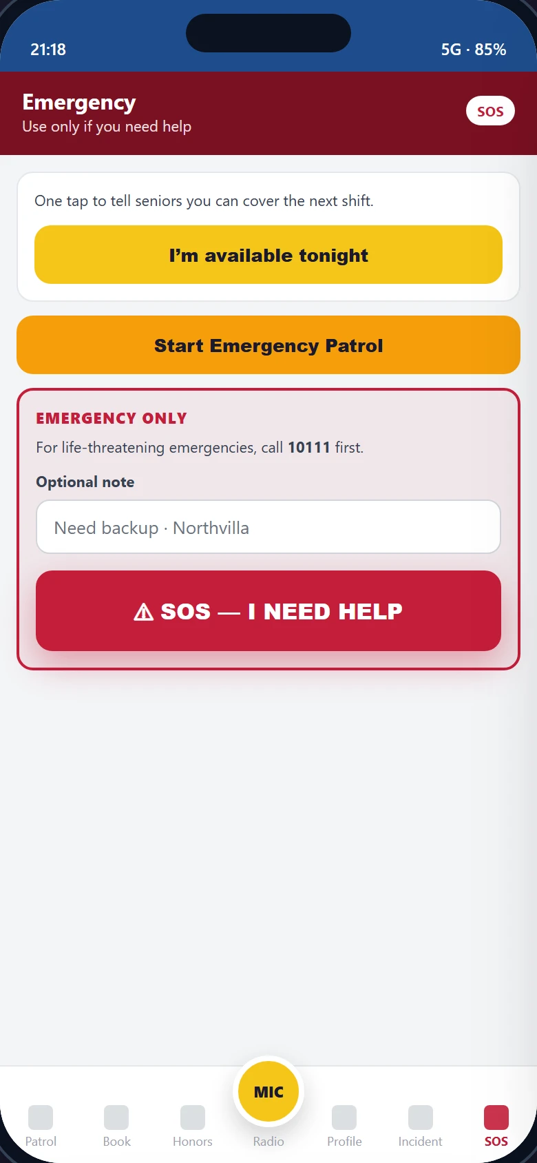 SOS — Benoni CPF Sector 2 Patrol App